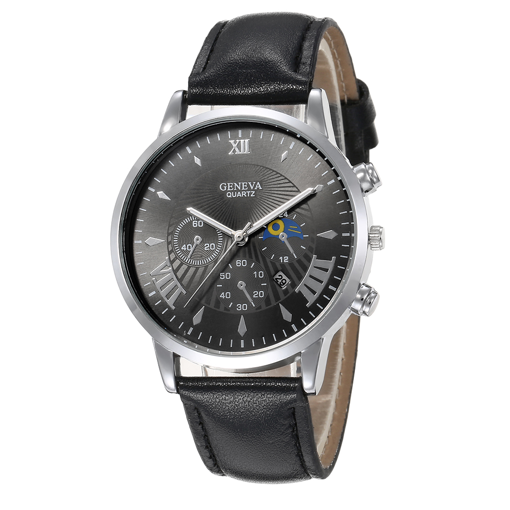 Menu0027s Watch Fashion Casual Pu Strap Sports Quartz Watch Set with Calendar