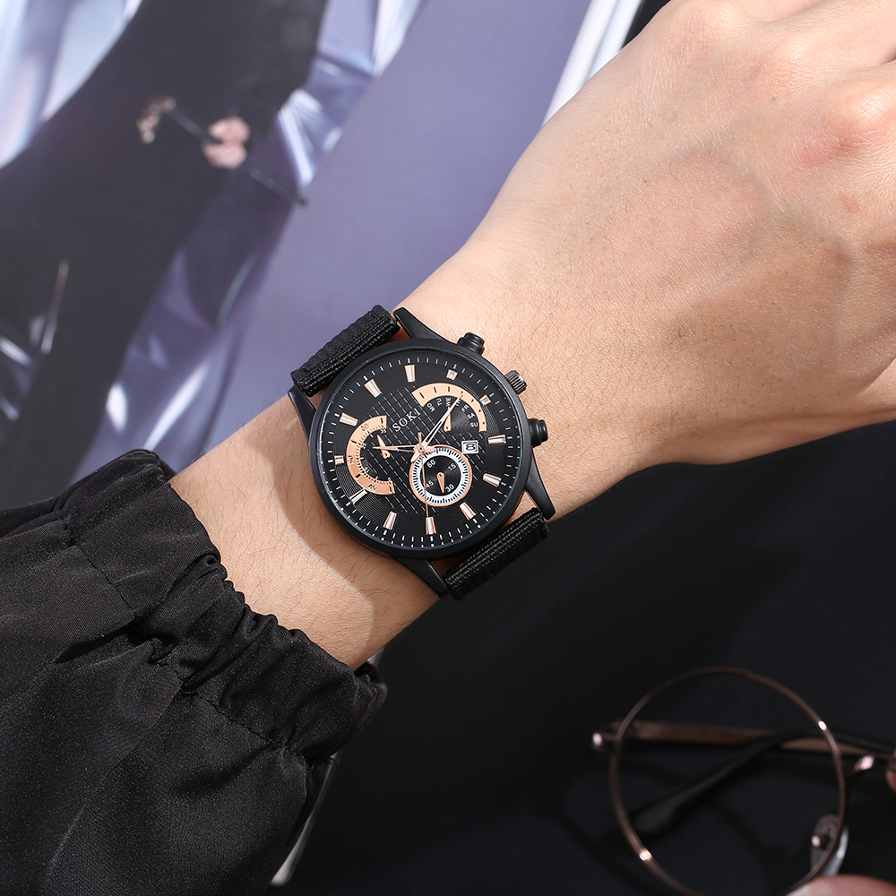 Menu0027s Casual Watch bracelet set Fashion Army Style Woven Nylon Strap Calendar Sports Quartz Watc