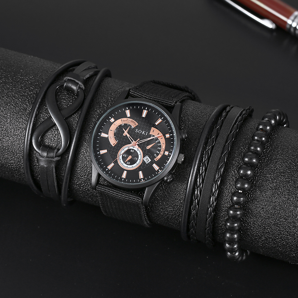 Menu0027s Casual Watch bracelet set Fashion Army Style Woven Nylon Strap Calendar Sports Quartz Watc