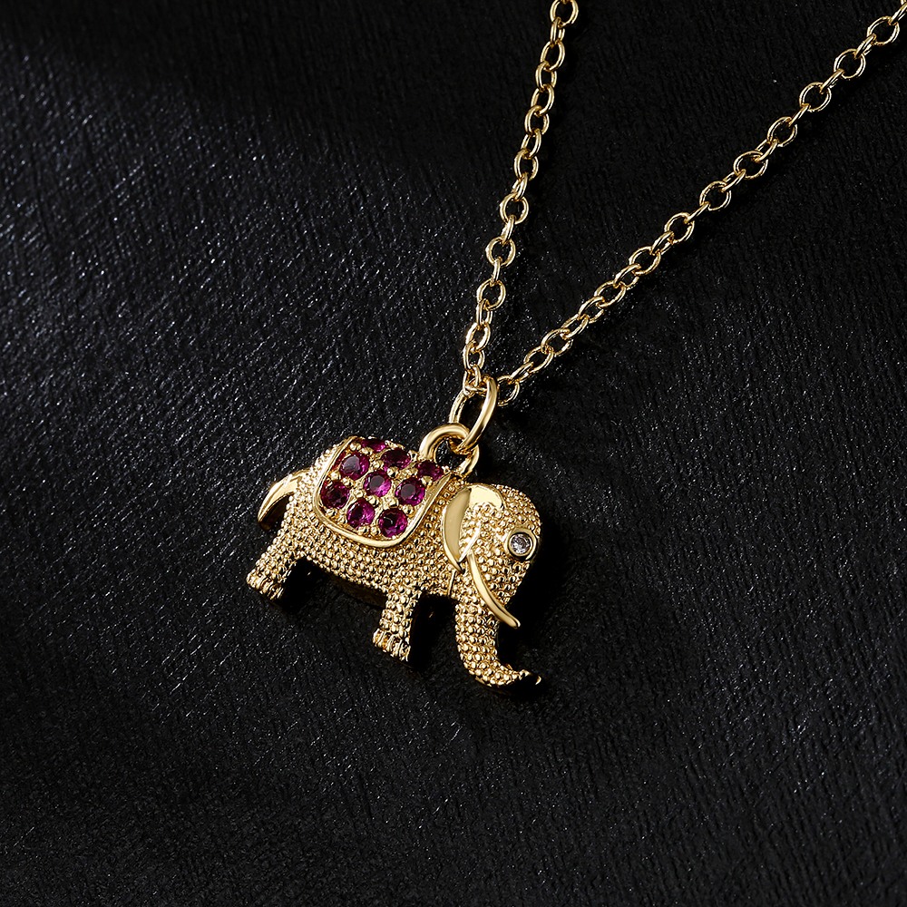 Fashion Copper 18K Gold Micro Inlaid Zircon Elephant Pendant Necklace