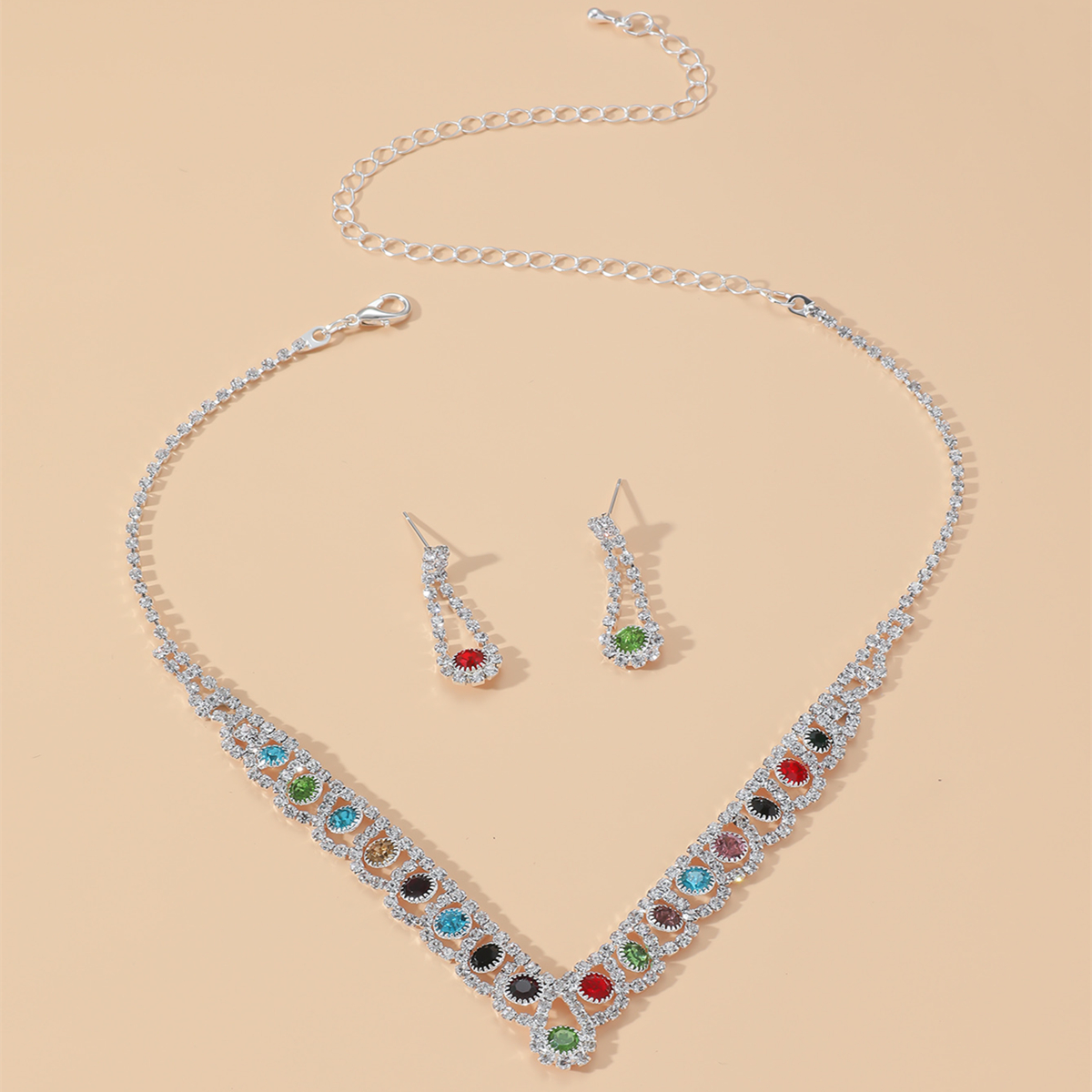 Fashion Colorful Crystal Necklace Jewelry Set Formal Dress Accessories