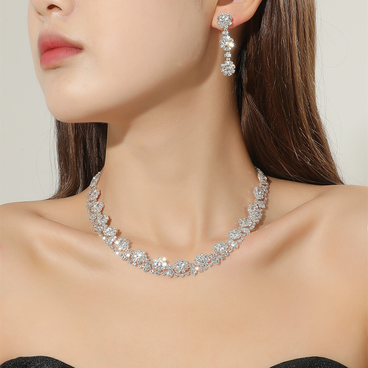 Fashion Bridal Necklace Two-Piece Earrings Set Wedding Accessories