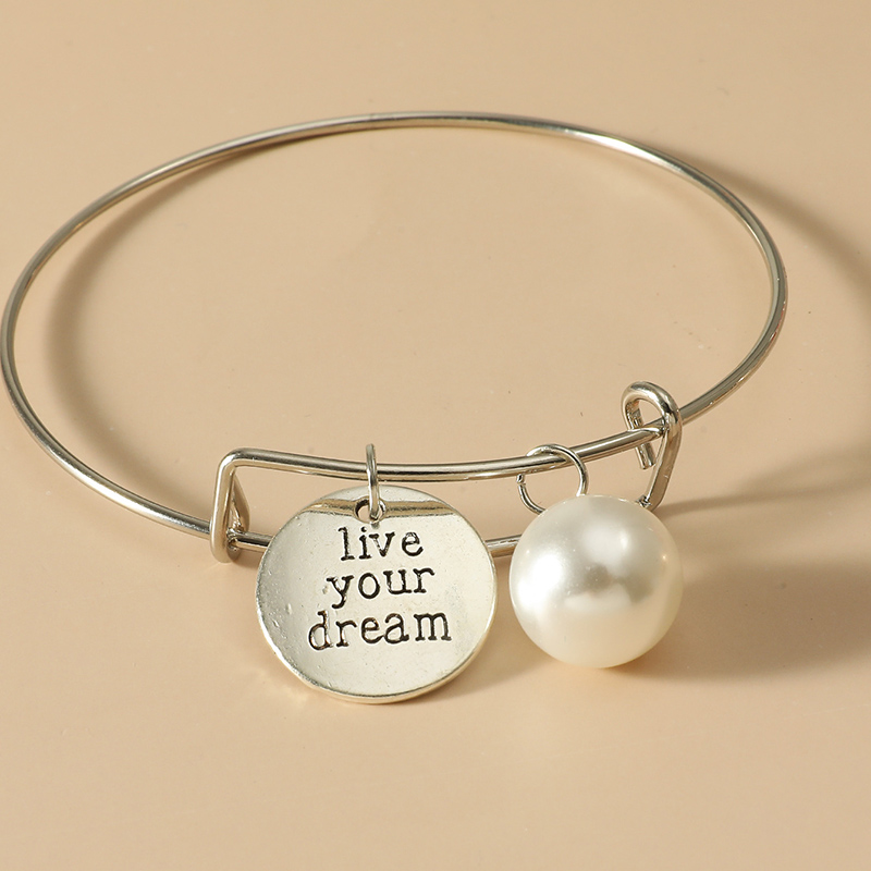 Fashion Original Simple Letter Tag Round Pearl Alloy Bracelet