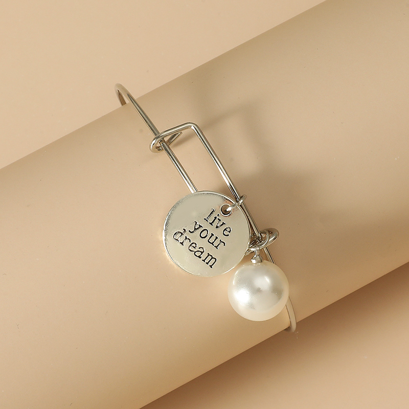 Fashion Original Simple Letter Tag Round Pearl Alloy Bracelet