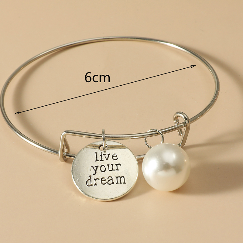 Fashion Original Simple Letter Tag Round Pearl Alloy Bracelet