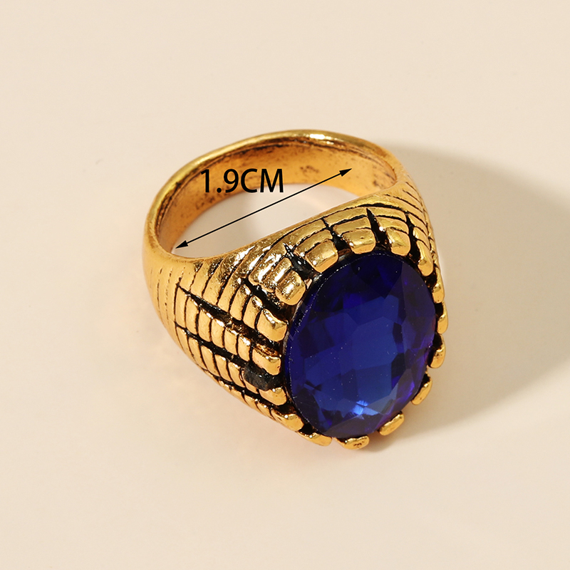 Fashion Palace Big Blue Gem Vintage Distressed Carved Oval Alloy Ring