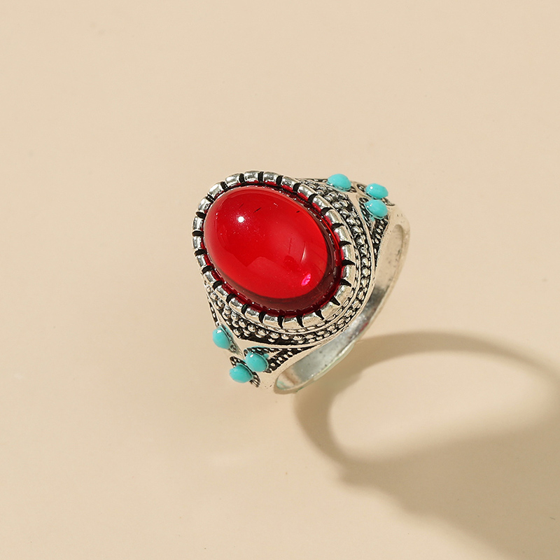 Fashion Palace Retro Inlaid Jewel Alloy Red Oval Ring