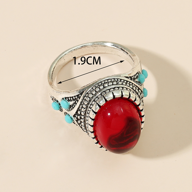 Fashion Palace Retro Inlaid Jewel Alloy Red Oval Ring