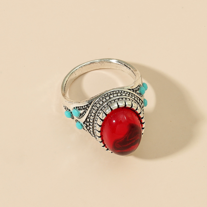 Fashion Palace Retro Inlaid Jewel Alloy Red Oval Ring