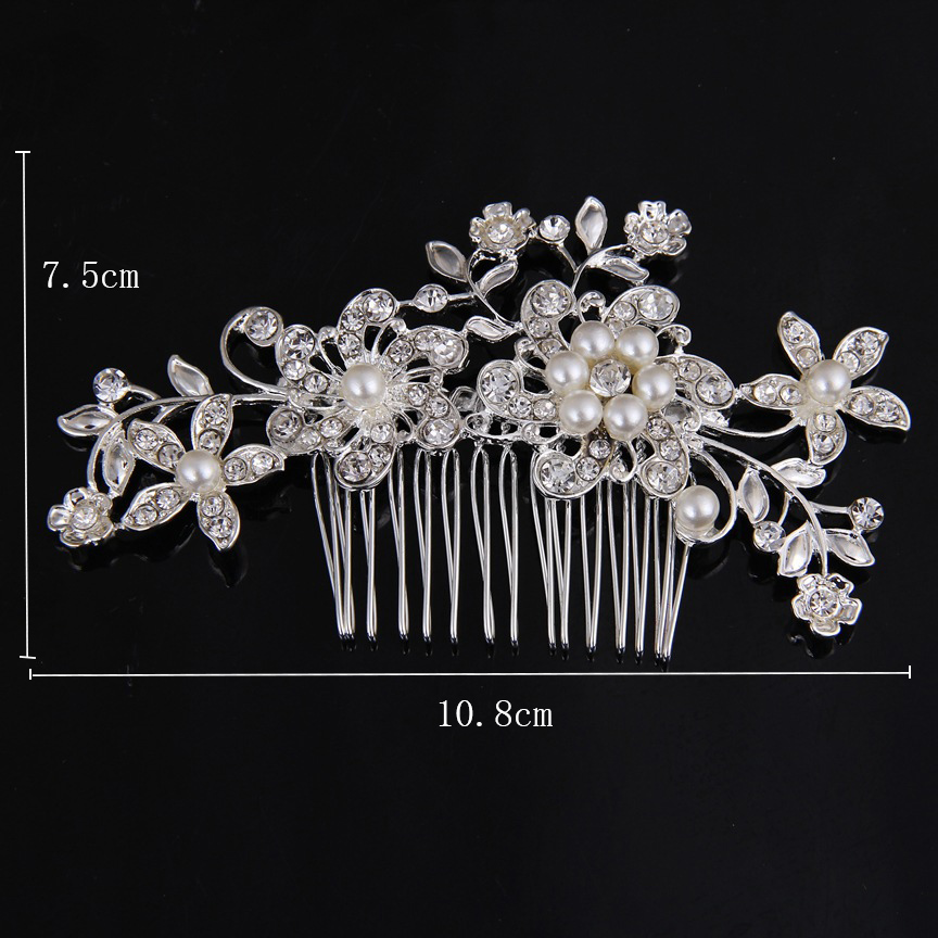 Fashion Ornament Rhinestone Pearl Bridal Flower Hair Comb