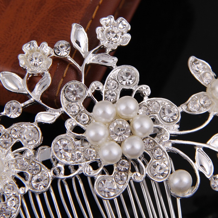 Fashion Ornament Rhinestone Pearl Bridal Flower Hair Comb