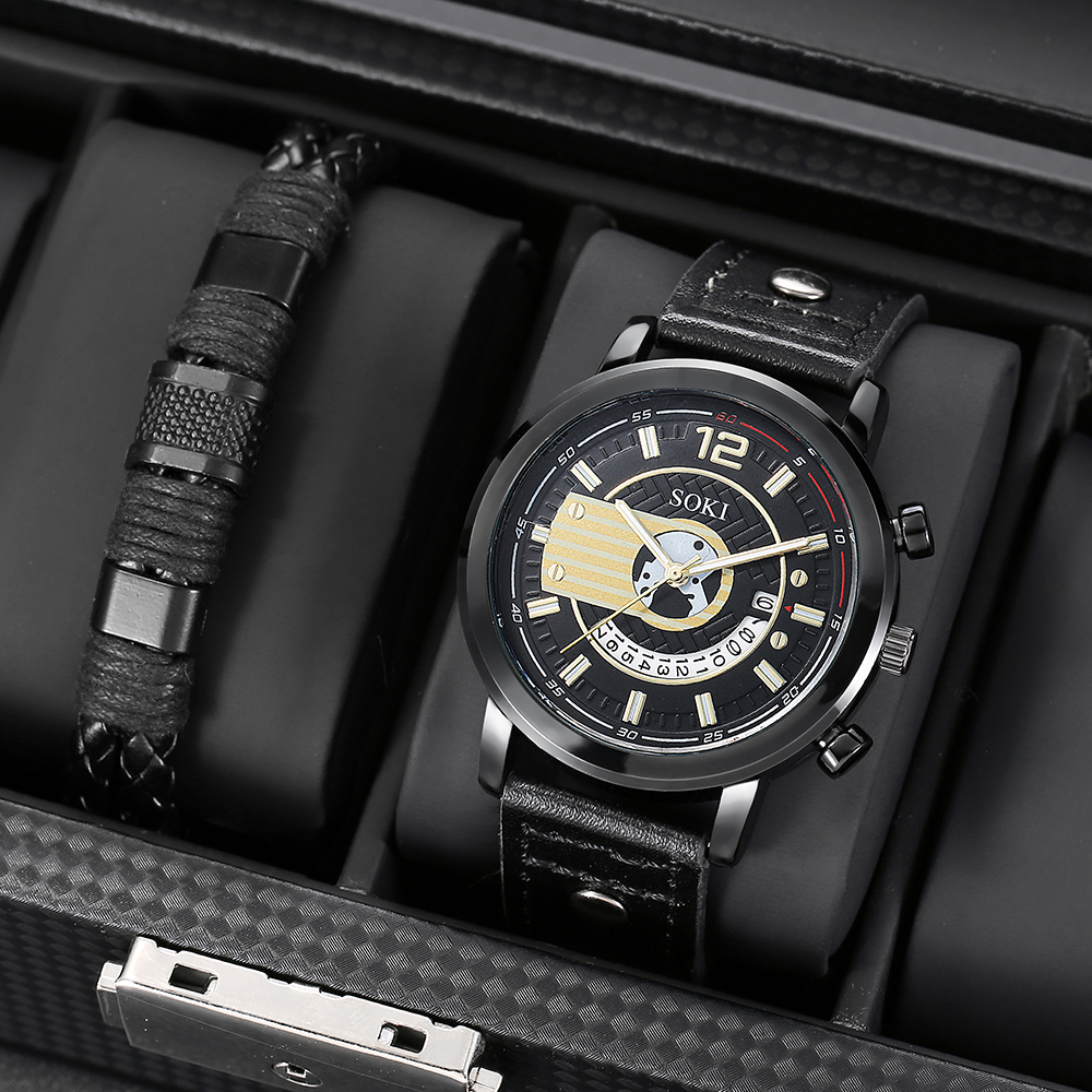 black PU leather Strap Calendar Menu0027s Sports Quartz Watch wristband
