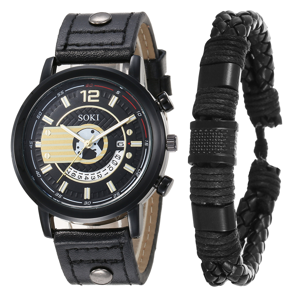 black PU leather Strap Calendar Menu0027s Sports Quartz Watch wristband