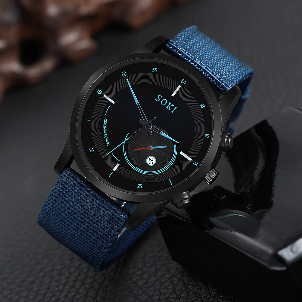 Fashion blue Woven Nylon Strap Menu0027s Sports Quartz Watch wristband