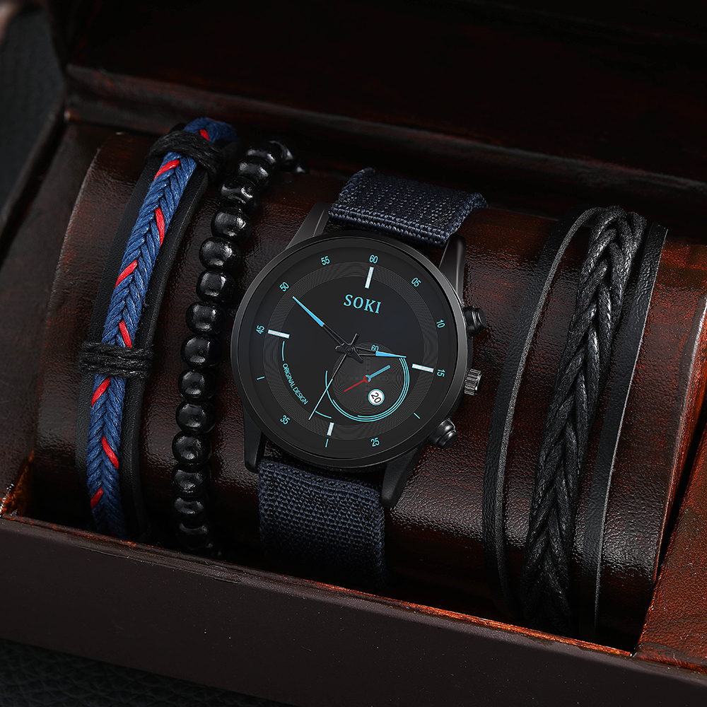 Fashion blue Woven Nylon Strap Menu0027s Sports Quartz Watch wristband