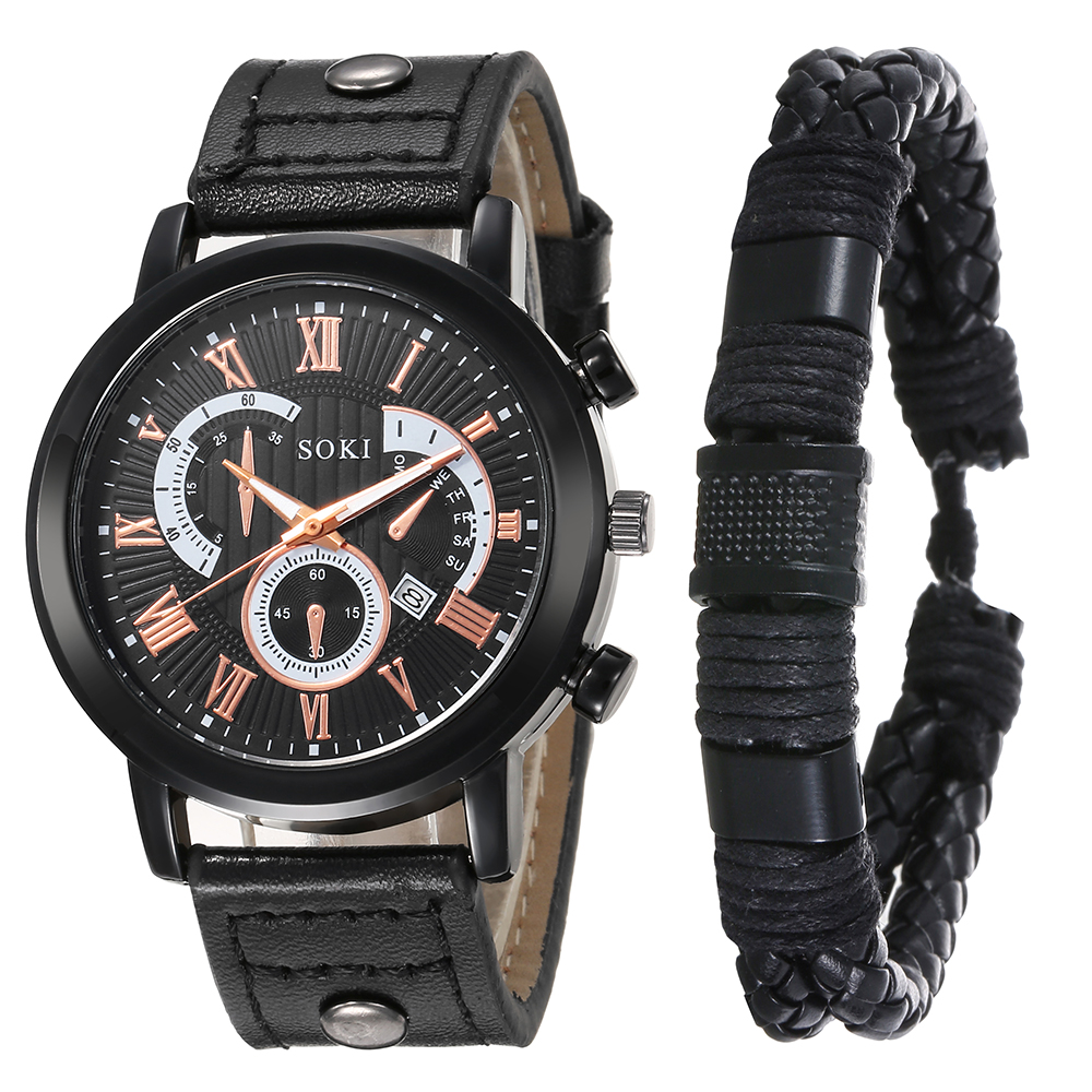 Casual style black PU leather Strap Calendar Menu0027s Sports Quartz Watch wristband