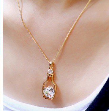 Fashion Heart Shaped Drift Bottle Wishing Bottle Shaped Clavicle Necklace