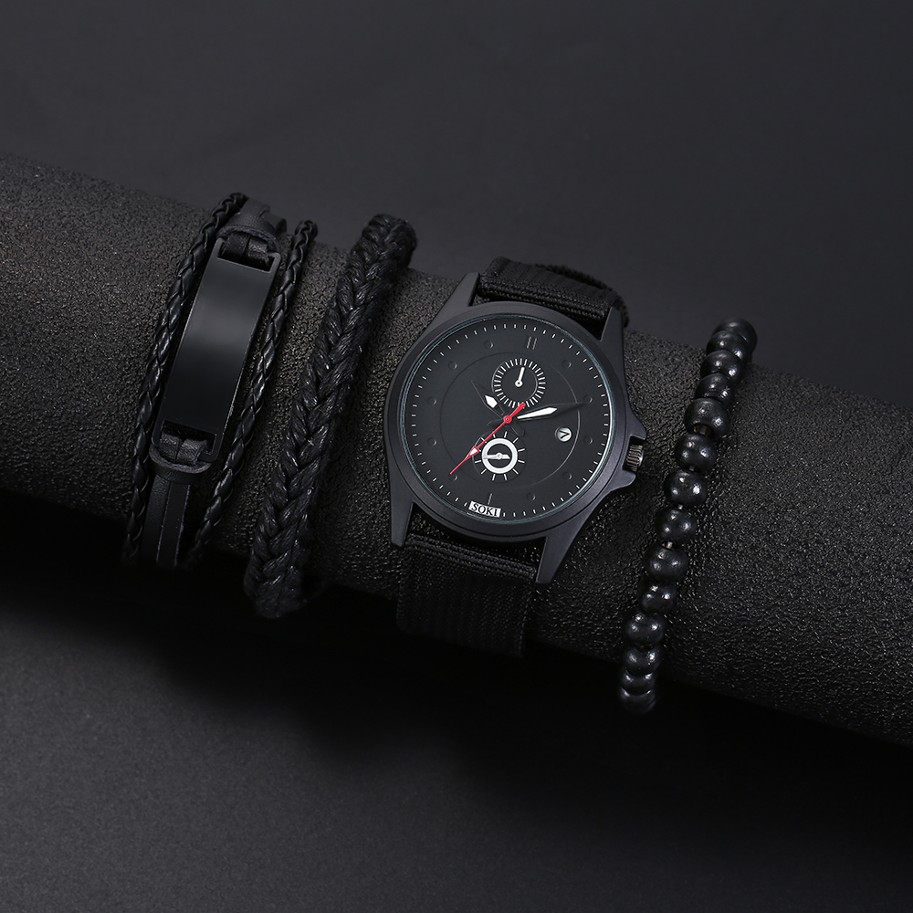 casual style black Woven Nylon Strap Menu0027s Sports Quartz Watch wristband