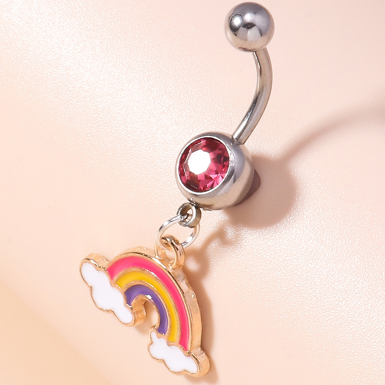 Simple style Rainbow inlaid Rhinestone pendant Belly Ring