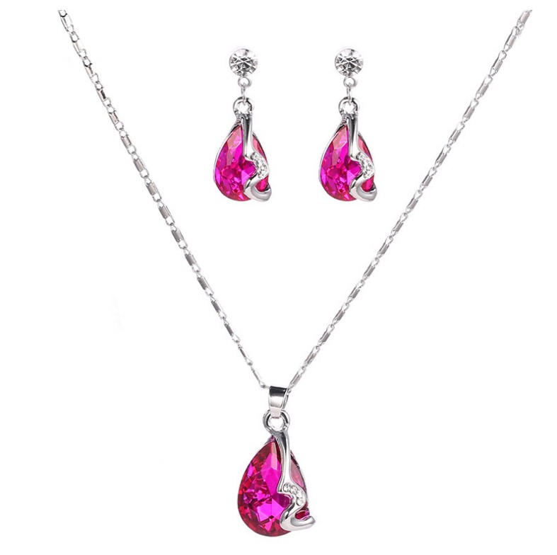 New Diamond Drop Gemstone Pendant Necklace and Earrings Suite Jewelry