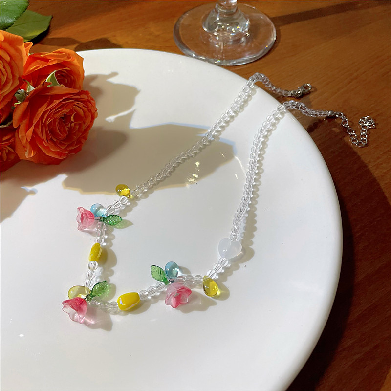 Fashion New Flower Beaded short Necklace Clavicle Chain