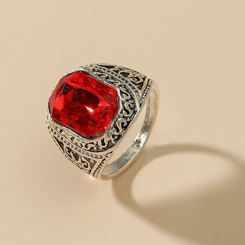 Retro Square Alloy Inlay Artificial Gemstones Rings 1 Piece