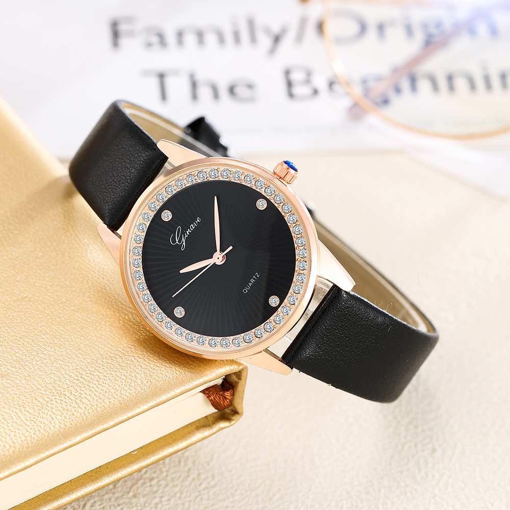 Trend Fashion Fully Jewelled Sun Line PU Strap Womenu0027s Watches