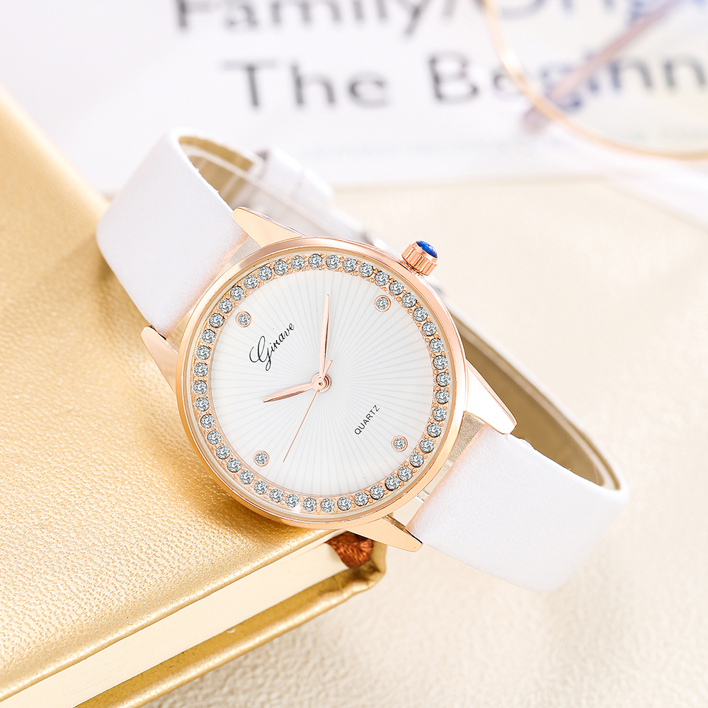 Trend Fashion Fully Jewelled Sun Line PU Strap Womenu0027s Watches