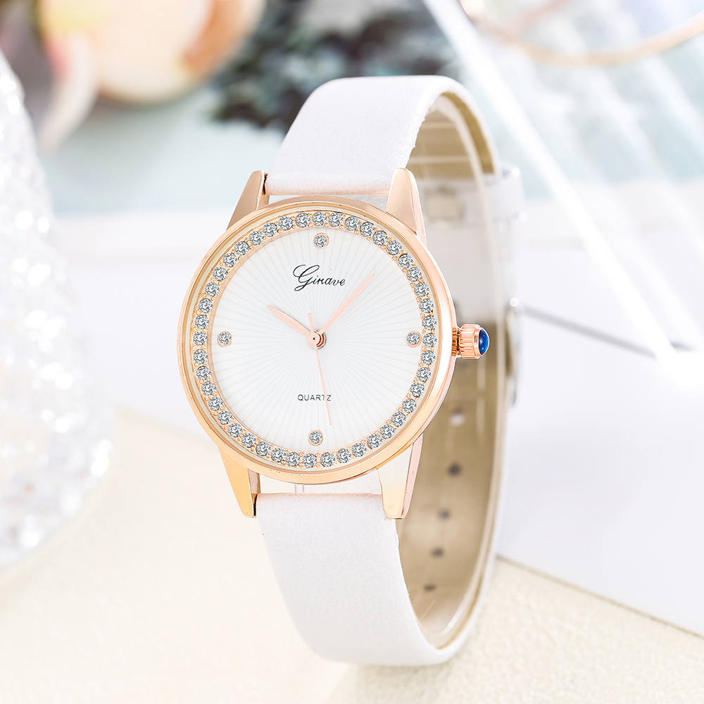 Trend Fashion Fully Jewelled Sun Line PU Strap Womenu0027s Watches