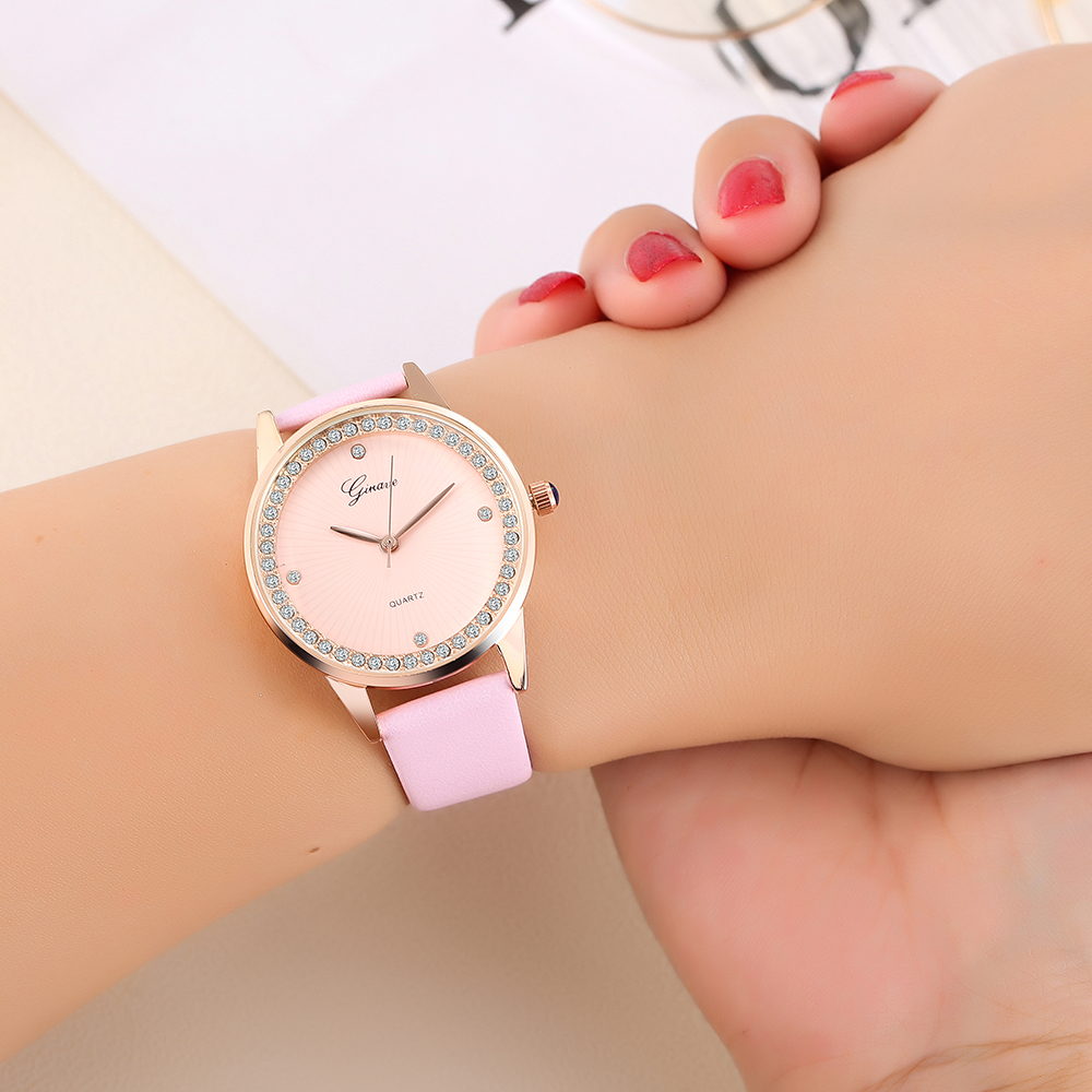 Trend Fashion Fully Jewelled Sun Line PU Strap Womenu0027s Watches