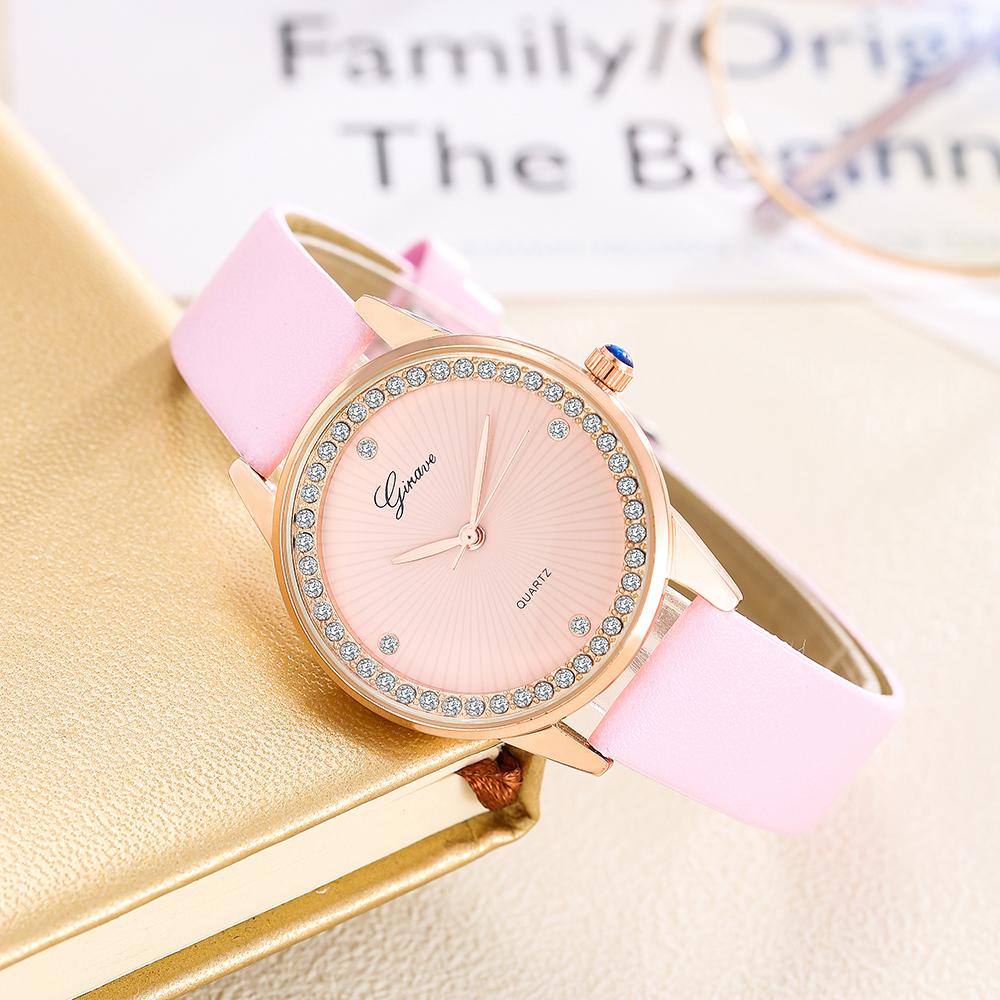 Trend Fashion Fully Jewelled Sun Line PU Strap Womenu0027s Watches