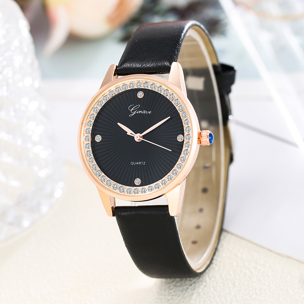 Trend Fashion Fully Jewelled Sun Line PU Strap Womenu0027s Watches