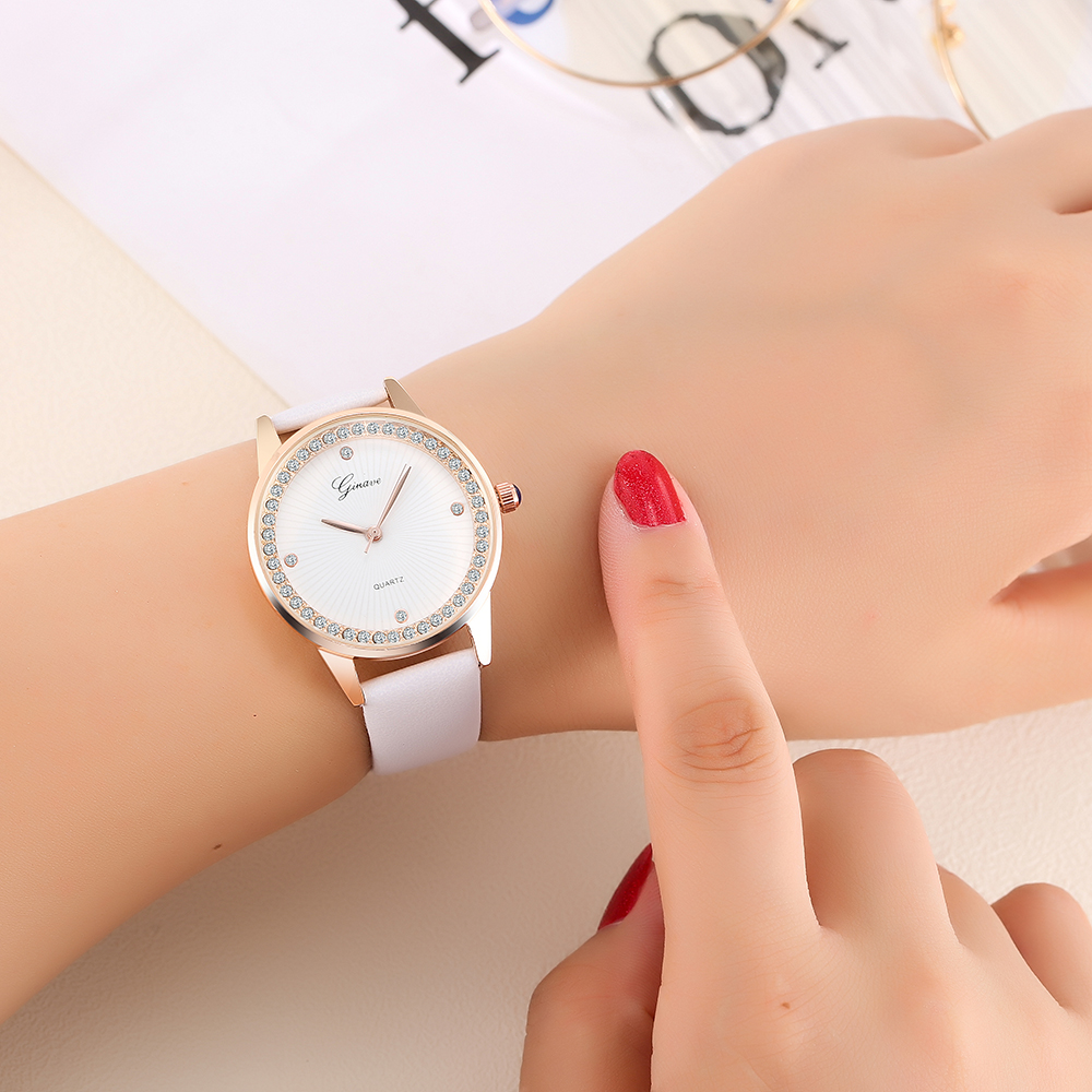 Trend Fashion Fully Jewelled Sun Line PU Strap Womenu0027s Watches