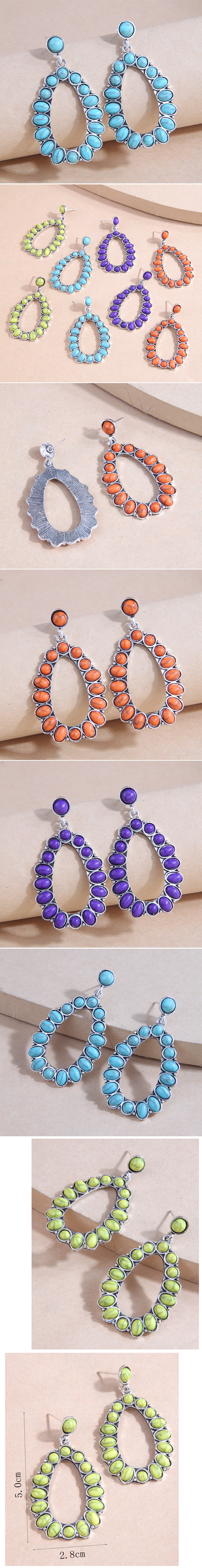 Fashion Vintage Inlaid Turquoise Metal Water Drop Purple Alloy Earrings