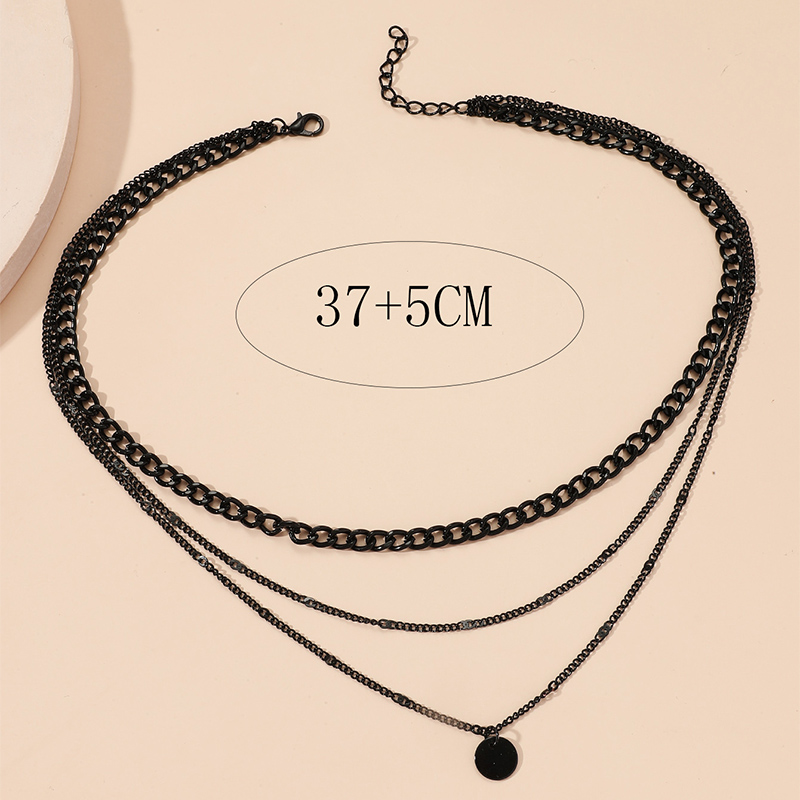 Fashion Ornament Multi-Layer Black Wafer Pendant Iron Necklace