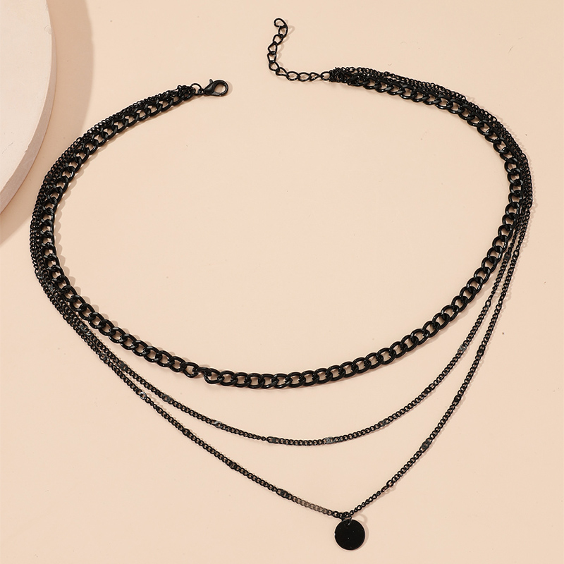 Fashion Ornament Multi-Layer Black Wafer Pendant Iron Necklace