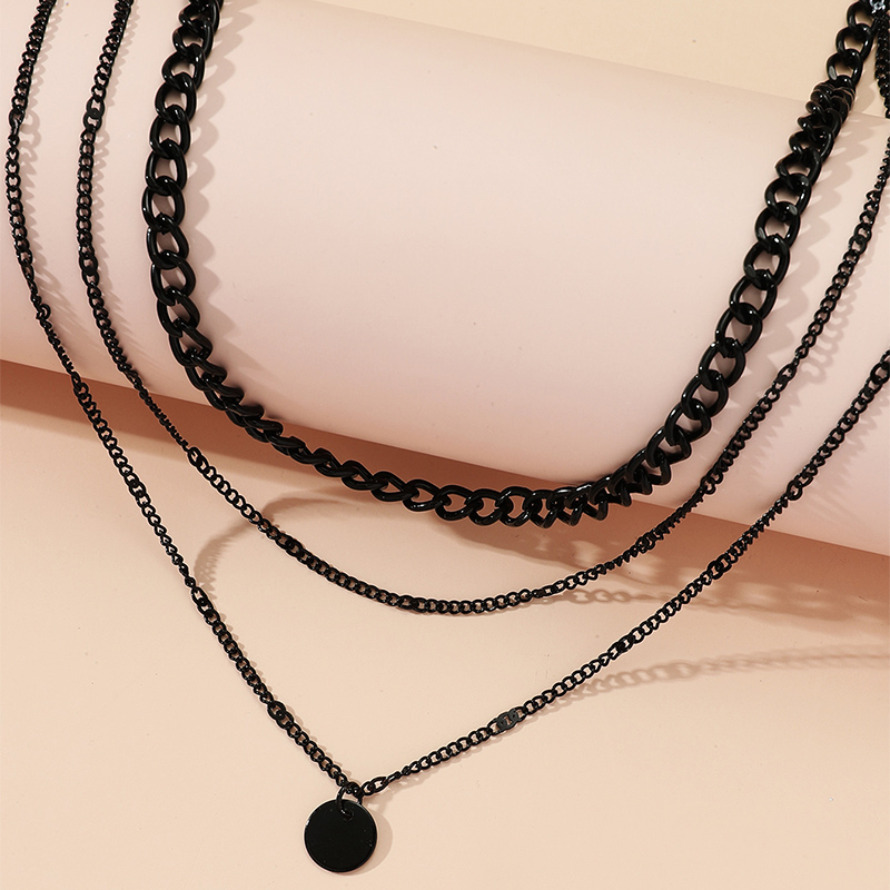 Fashion Ornament Multi-Layer Black Wafer Pendant Iron Necklace