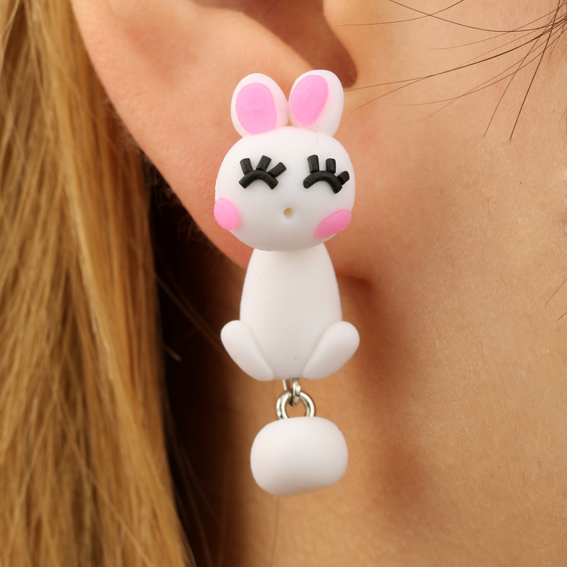 Fashion Cool Animal Polymer Clay Cartoon Cannibal Flower Fox Cat Polymer Clay Earrings