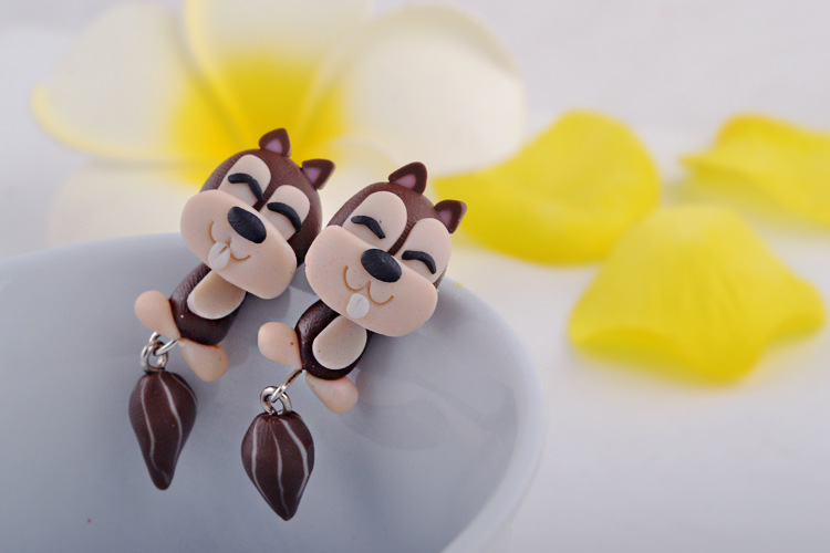 Fashion Cool Animal Polymer Clay Cartoon Cannibal Flower Fox Cat Polymer Clay Earrings