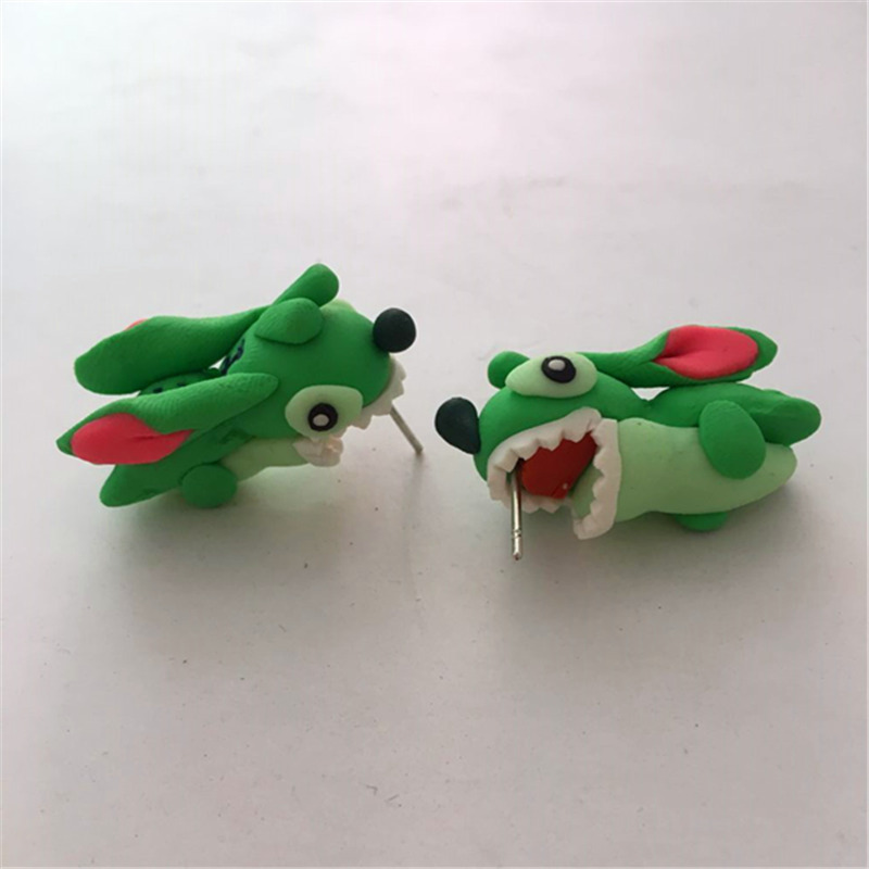 Fashion Cool Animal Polymer Clay Cartoon Cannibal Flower Fox Cat Polymer Clay Earrings