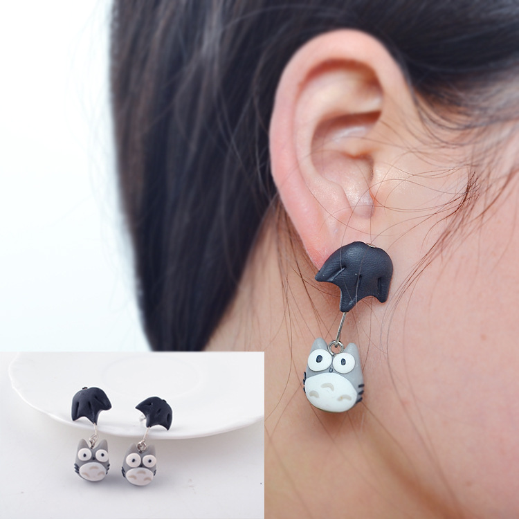 Fashion Cool Animal Polymer Clay Cartoon Cannibal Flower Fox Cat Polymer Clay Earrings