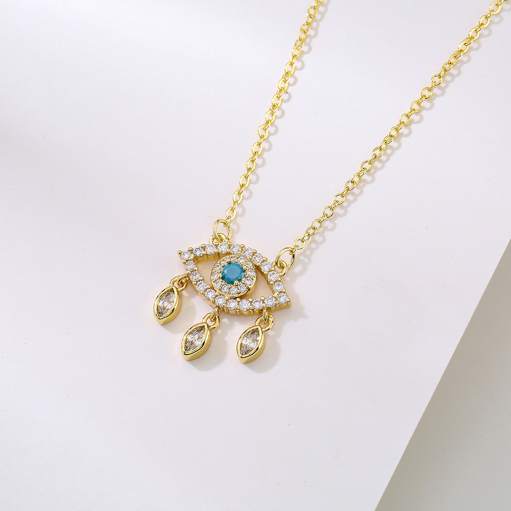 Fashion Copper Plating 18K Gold Zircon Eye Shaped Pendant Necklace