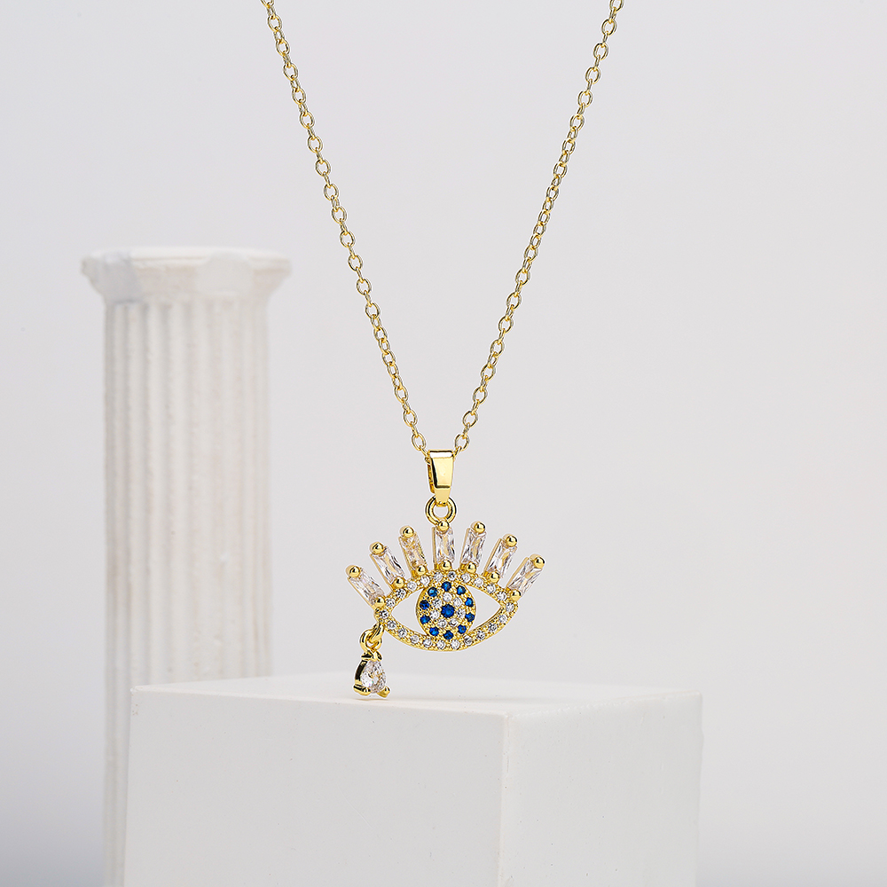 Fashion Copper Plating 18K Gold Zircon Eye Shaped Pendant Necklace