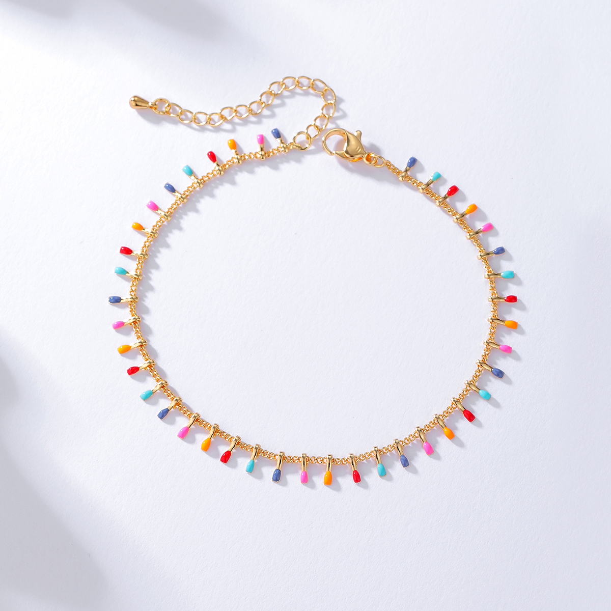 Ethnic Style Bohemian Colorful Candy Color Drop Oil 18K Gold Plated Anklet