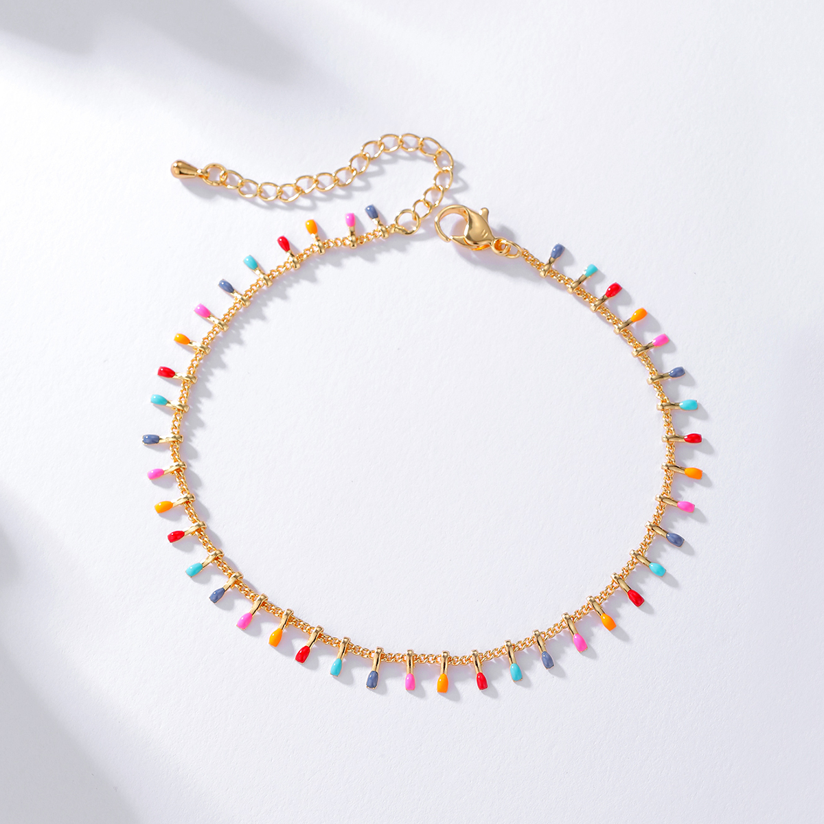 Ethnic Style Bohemian Colorful Candy Color Drop Oil 18K Gold Plated Anklet