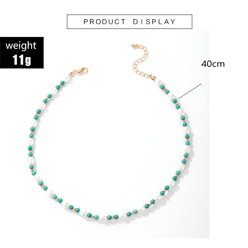 Fashion Ornament Simple Green Beaded Cube Sugar round Beads Alloy Necklace