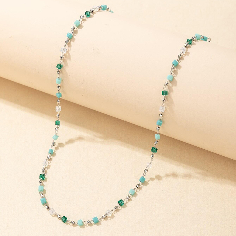 Fashion Ornament Simple Green Beaded Cube Sugar round Beads Alloy Necklace