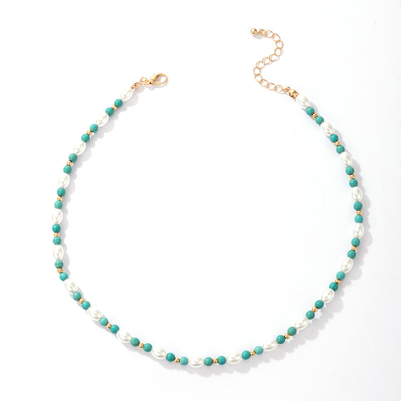 Fashion Ornament Simple Green Beaded Cube Sugar round Beads Alloy Necklace