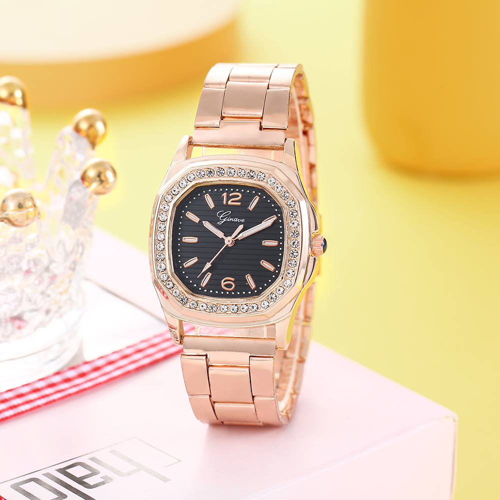 classic solid color stainless steel strap inlaid rhinestone Womenu0027s watch