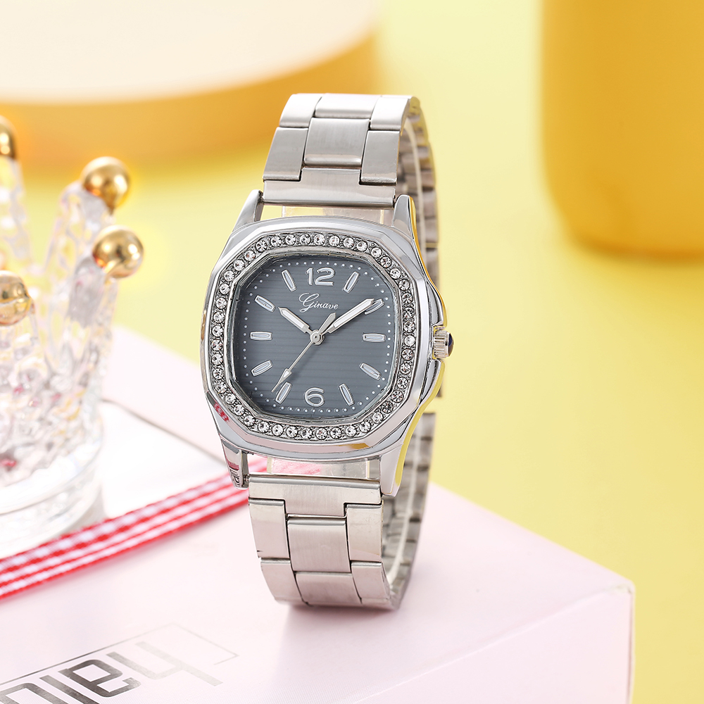 classic solid color stainless steel strap inlaid rhinestone Womenu0027s watch